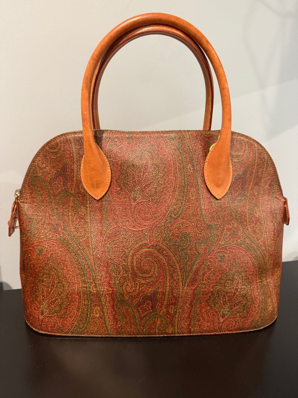 VINTAGE Etro Milano Italian Leather Classic Paisley Dome Satchel Bag